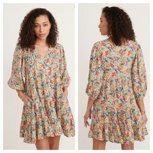 Marine Layer Scarlett Women's Multicolor Long Sleeve Boho Mini Dress Large